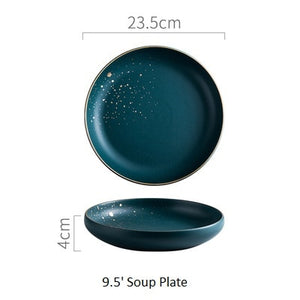 ATUCOHO High Fashion Retro Green Nordic Ceramic Tableware Set Dinnerware Set Bowl Plate Soup Bowl Set Modern Style High-end