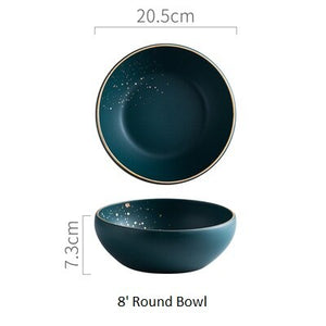 ATUCOHO High Fashion Retro Green Nordic Ceramic Tableware Set Dinnerware Set Bowl Plate Soup Bowl Set Modern Style High-end