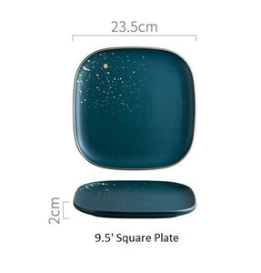ATUCOHO High Fashion Retro Green Nordic Ceramic Tableware Set Dinnerware Set Bowl Plate Soup Bowl Set Modern Style High-end
