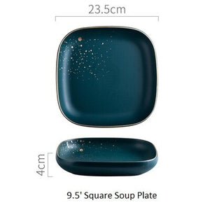 ATUCOHO High Fashion Retro Green Nordic Ceramic Tableware Set Dinnerware Set Bowl Plate Soup Bowl Set Modern Style High-end
