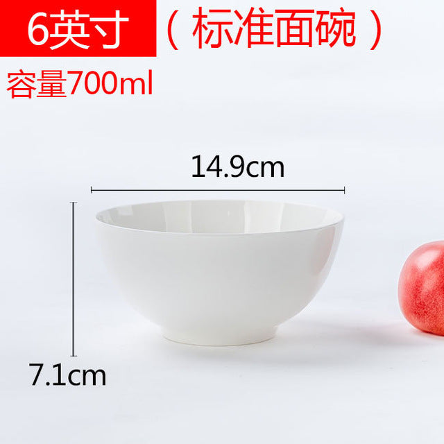 Pure white bone china small bowl ins Nordic style home ceramics restaurant tableware noodle soup bowl rice bowl