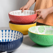 Load image into Gallery viewer, Creative Personality Korean Ceramic Relief Large Bowl Set Soup Bowl Large Noodle Bowl Home Large Salad Bowl 8 Inches Tableware
