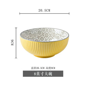 Creative Personality Korean Ceramic Relief Large Bowl Set Soup Bowl Large Noodle Bowl Home Large Salad Bowl 8 Inches Tableware
