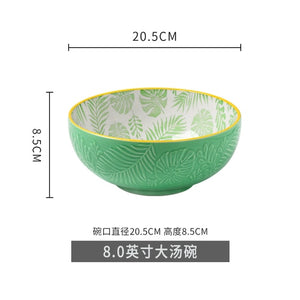 Creative Personality Korean Ceramic Relief Large Bowl Set Soup Bowl Large Noodle Bowl Home Large Salad Bowl 8 Inches Tableware