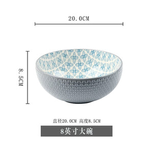 Creative Personality Korean Ceramic Relief Large Bowl Set Soup Bowl Large Noodle Bowl Home Large Salad Bowl 8 Inches Tableware
